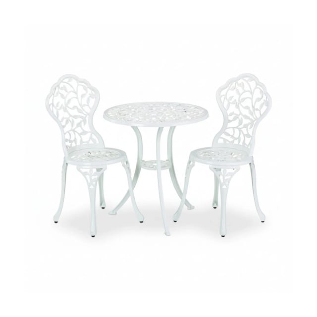Relaxdays Gartenmöbel Set, 3-teilig, Tisch & 2 Stühle, Aluguss, Balkonmöbel Mit Blättermuster, Garten Sitzgruppe, Weiß