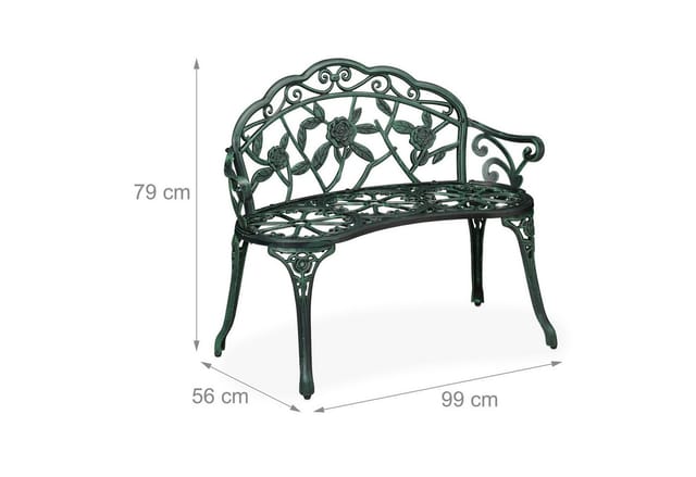 Relaxdays Gartenbank, 2-sitzer, Terrasse, Balkon, Aluminium & Gusseisen, Hxbxt: 79 X 99 X 56 Cm, Sitzbank, Schwarz/grün