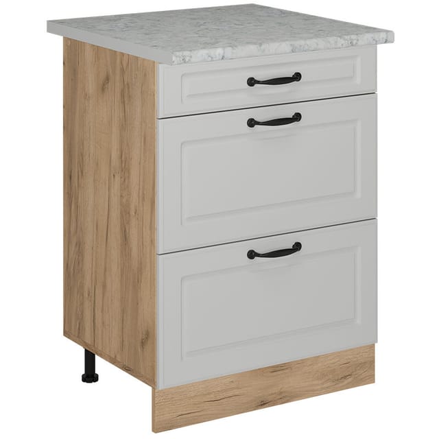 Vicco - Küchenunterschrank R-line, Weiß Landhaus, 60 Cm Mit Schubladen, Ap Marmor