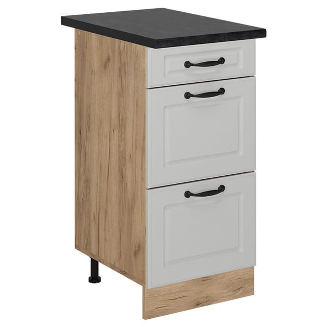 Küchenunterschrank R-line, Weiß Landhaus, 40 Cm Mit Schubladen, Ap Anthrazit, Vicco