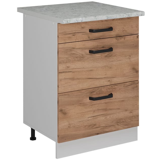 Vicco - Schubladenschrank R-line, Goldkraft Eiche, 60 Cm Ap Marmor