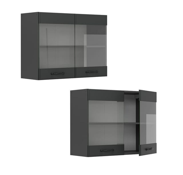 Vicco - Küchenglashängeschrank R-line, Anthrazit Landhaus, 80 Cm