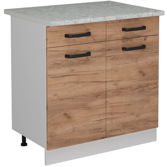 Vicco - Küchenunterschrank R-line, Goldkraft Eiche, 80 Cm Ap Marmor
