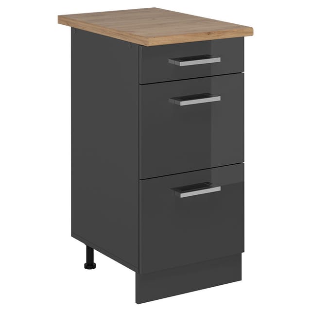 Küchenunterschrank R-line, Anthrazit Hochglanz, 40 Cm Mit Schubladen, Ap Eiche Vicco