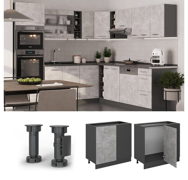 Vicco - Eckunterschrank R-line, Beton, 86 Cm Ohne Arbeitsplatte