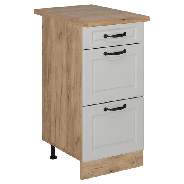 Vicco - Küchenunterschrank R-line, Weiß Landhaus, 40 Cm Mit Schubladen, Ap Eiche