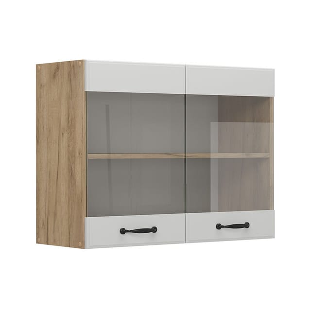 Vicco - Küchenglashängeschrank R-line, Weiß Landhaus, 80 Cm