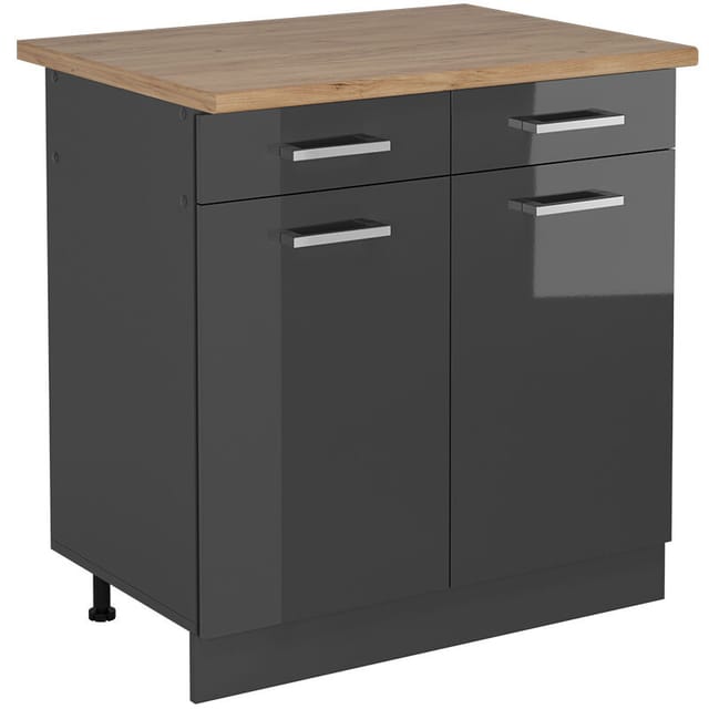 Vicco - Küchenunterschrank R-line, Anthrazit Hochglanz, 80 Cm , Ap Eiche