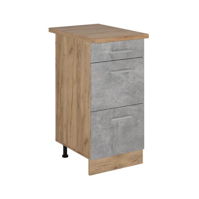 Vicco - Küchenunterschrank R-line, Beton, 40 Cm Mit Schubladen, Ap Eiche