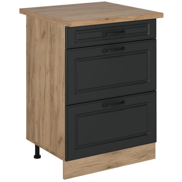 Küchenunterschrank R-line, Anthrazit Landhaus, 60 Cm Mit Schubladen, Ap Eiche, Vicco