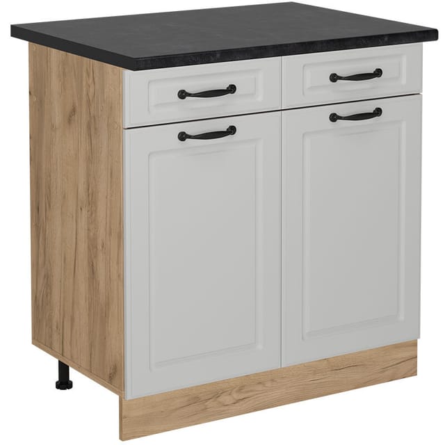 Vicco - Küchenunterschrank R-line, Weiß Landhaus, 80 Cm , Ap Anthrazit