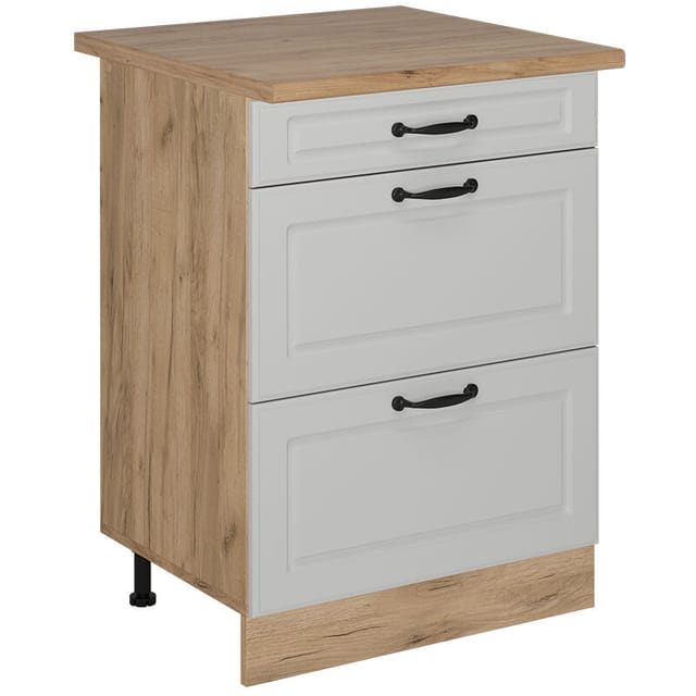 Vicco - Küchenunterschrank R-line, Weiß Landhaus, 60 Cm Mit Schubladen, Ap Eiche