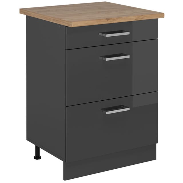 Küchenunterschrank R-line, Anthrazit Hochglanz, 60 Cm Mit Schubladen, Ap Eiche Vicco