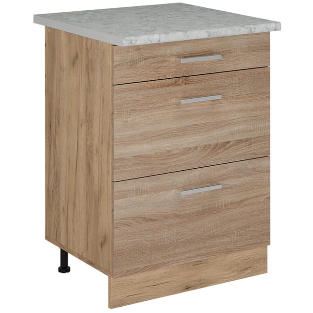 Vicco - Küchenunterschrank R-line, Sonoma, 60 Cm Mit Schubladen, Ap Marmor