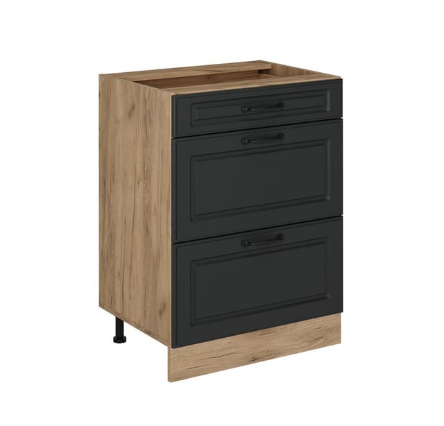 Küchenunterschrank R-line, Anthrazit Landhaus, 60 Cm Mit Schubladen, Ohne Arbeitsplatte, Vicco