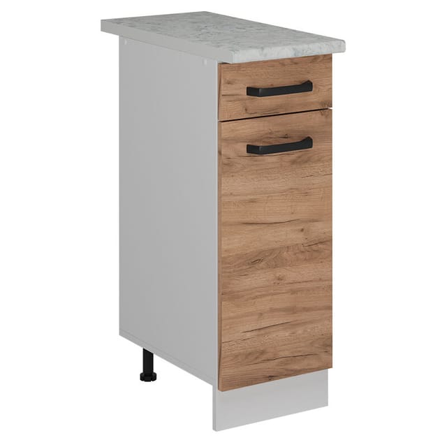 Schubladenschrank R-line, Goldkraft Eiche, 30 Cm Ap Marmor Vicco