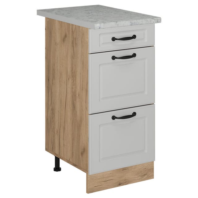 Küchenunterschrank R-line, Weiß Landhaus, 40 Cm Mit Schubladen, Ap Marmor Vicco