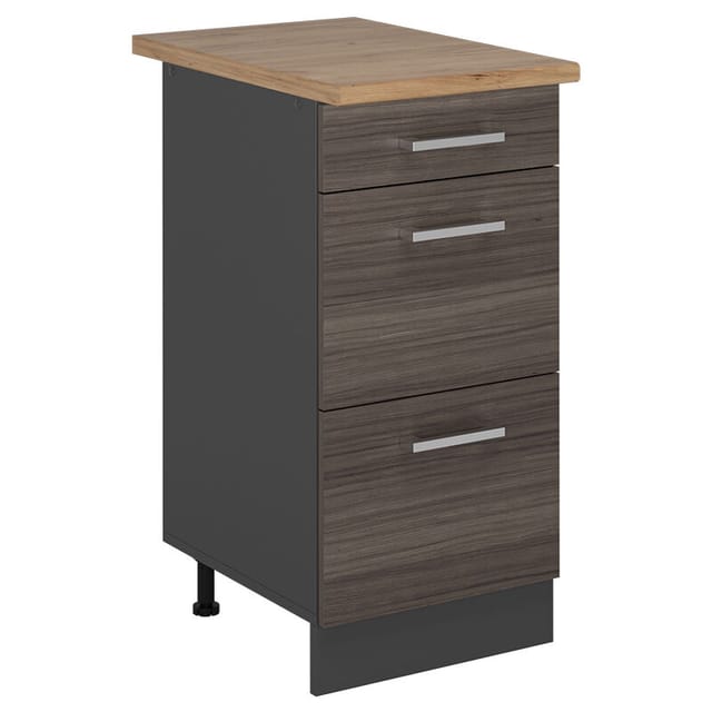 Vicco - Küchenunterschrank R-line, Edelgrau, 40 Cm Mit Schubladen, Ap Eiche