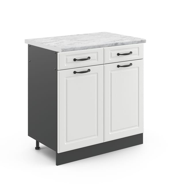 Vicco - Küchenunterschrank R-line, Weiß Landhaus, 80 Cm , Ap Marmor