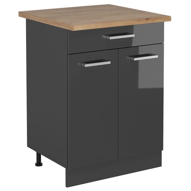 Vicco - Küchenunterschrank R-line, Anthrazit Hochglanz, 60 Cm , Ap Eiche