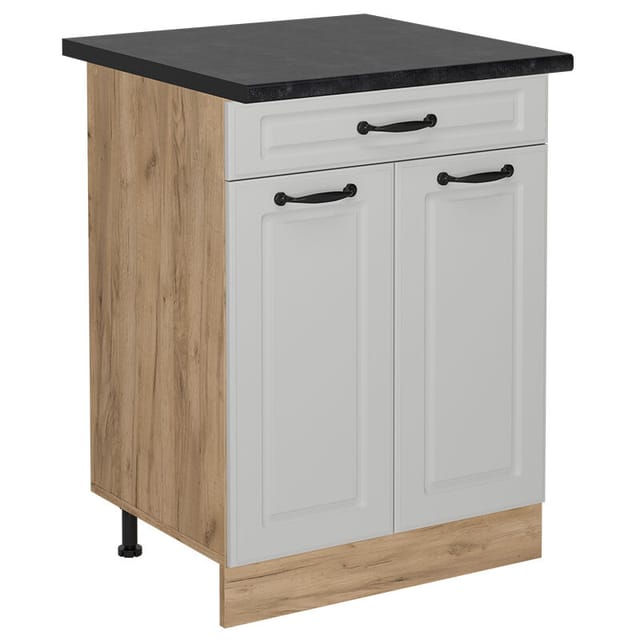 Küchenunterschrank R-line, Weiß Landhaus, 60 Cm Mit Schublade, Ap Anthrazit Vicco