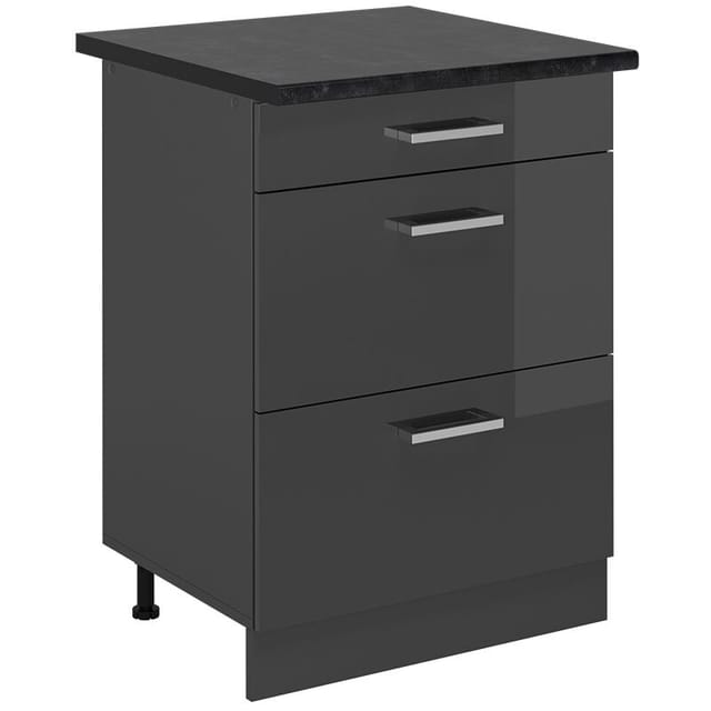 Küchenunterschrank R-line, Anthrazit Hochglanz, 60 Cm Mit Schubladen, Ap Anthrazit Vicco