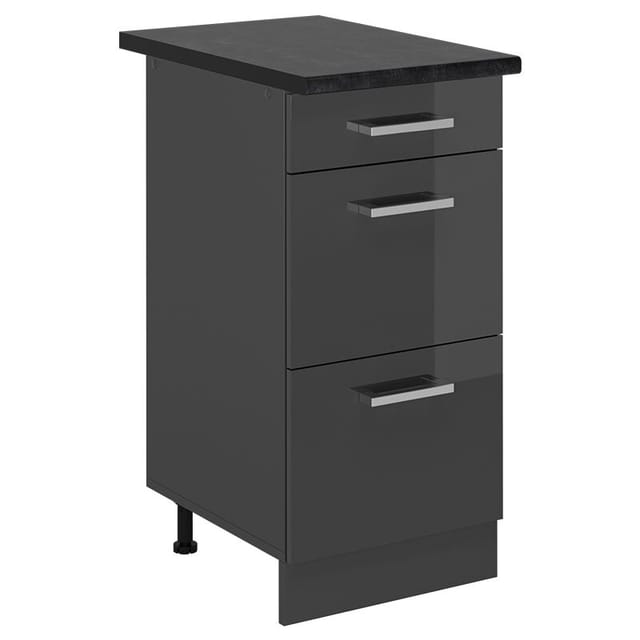 Küchenunterschrank R-line, Anthrazit Hochglanz, 40 Cm Mit Schubladen, Ap Anthrazit, Vicco
