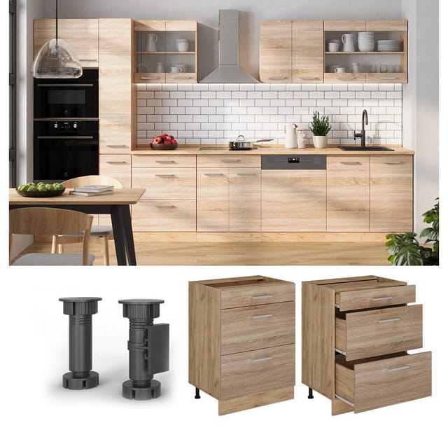 Küchenunterschrank R-line, Sonoma, 60 Cm Mit Schubladen, Ohne Arbeitsplatte Vicco