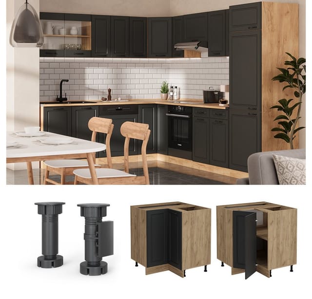 Eckunterschrank R-line, Anthrazit Landhaus, 75.6 Cm Ohne Arbeitsplatte, Vicco