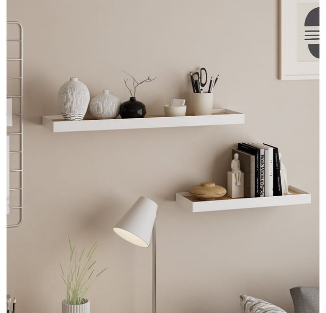 Wandregal Erni, Weiß/eiche, 60 X 3 Cm 2er-set Vicco