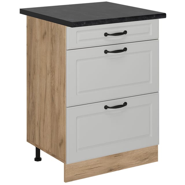 Küchenunterschrank R-line, Weiß Landhaus, 60 Cm Mit Schubladen, Ap Anthrazit Vicco