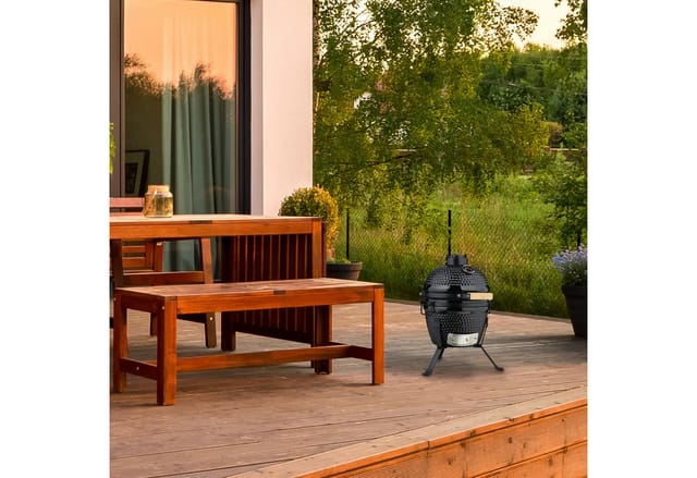 Relaxdays Kamado Grill, Ø 32 Cm, Keramikgrill Mit Thermometer Bis 450 °c, Bbq, Grillen, Kochen & Backen, Smoker, Schwarz