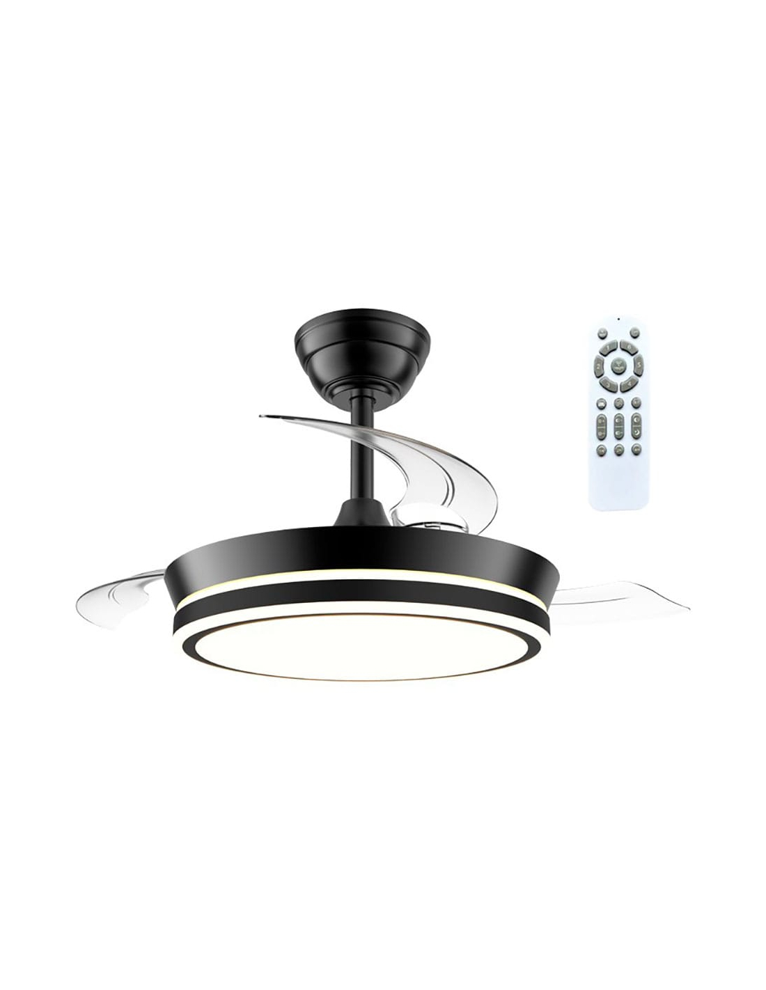 Ventilateur Plafond Led Rétractable Noir Design Discret Et Ventilation Puissante Avec Éclairage Cct. - Cristalrecord
