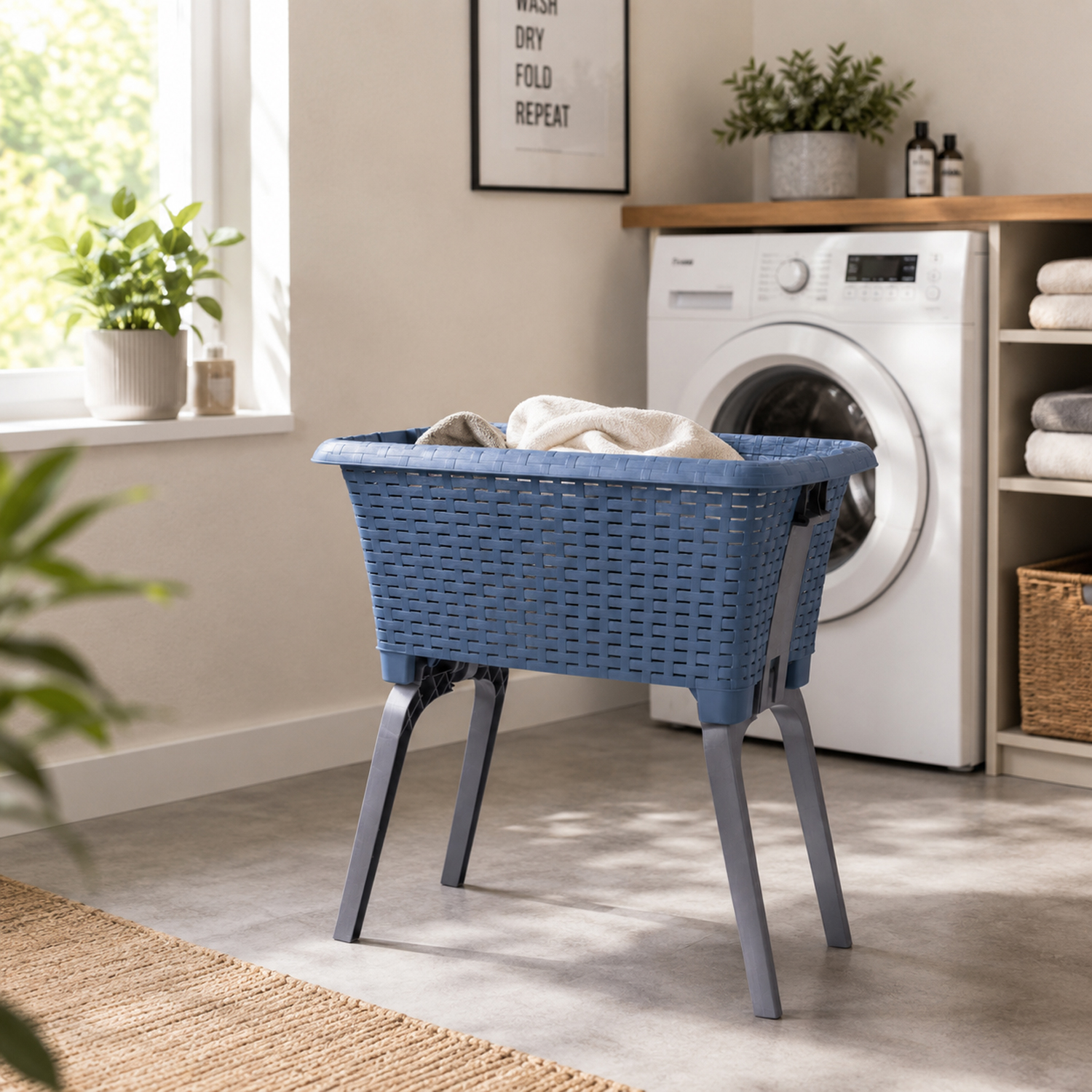 Wäschekorb Blau Mit Füßen Klappbar B60xl40xh28/58cm-y54501160-blau