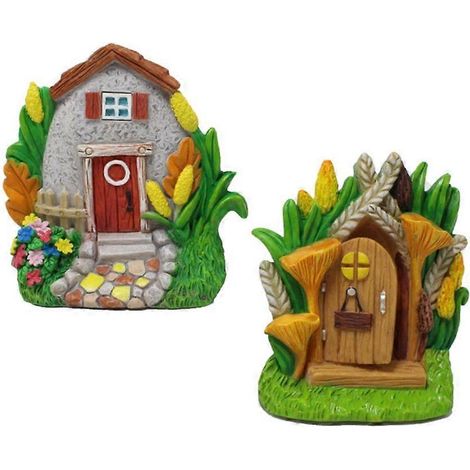 Set Aus 2 Miniatur-resinstatuen, Die Häuser Darstellen, Skulpturen Für Garten, Terrasse Oder Hof.