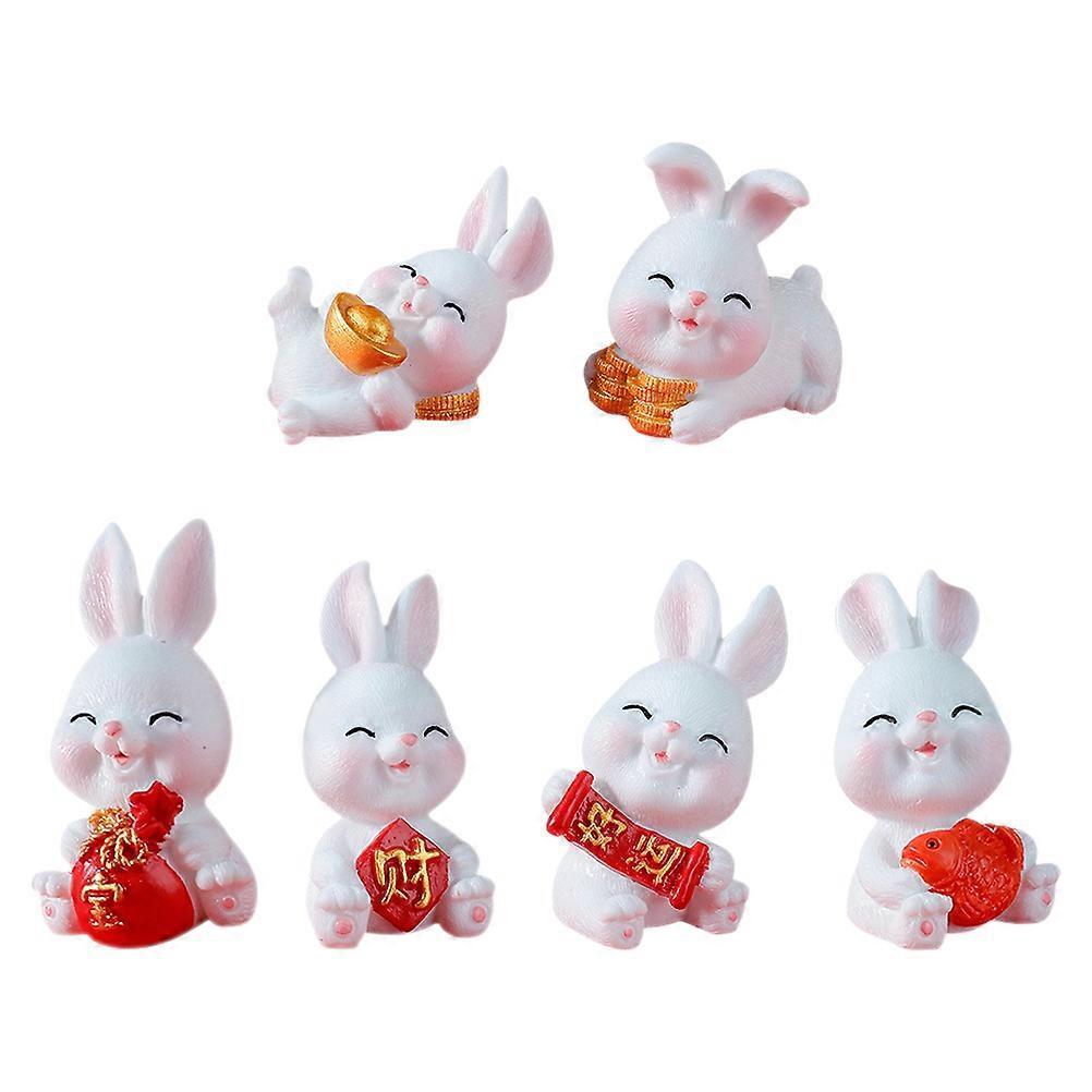 6-teiliges Set Cupcake-dekorations-tierfiguren, Miniatur-hasenfiguren, Hasendekorationen, Bonsai-dekoration, Hasenstatuen, Mini-tierornamente-5.5x3cm