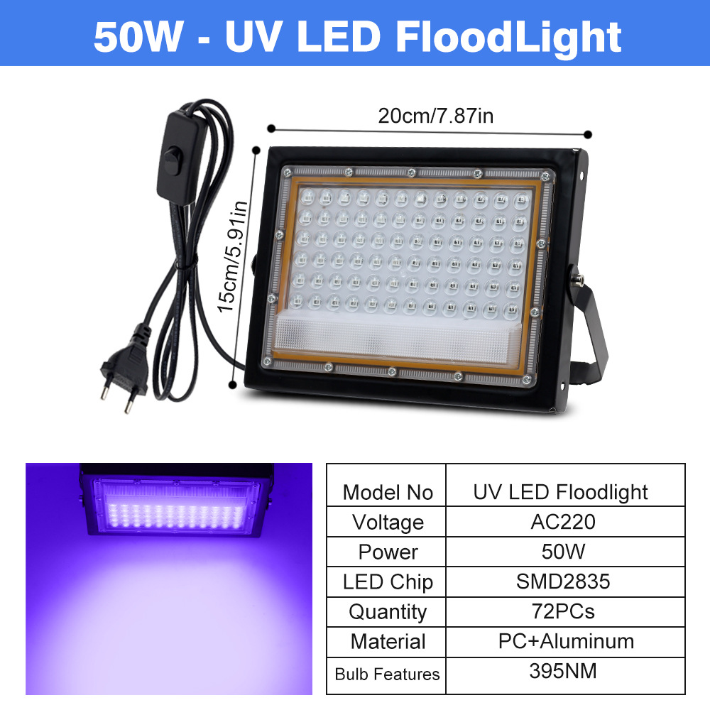 Lumière Led Uv 50 W Für Neon-ambiente – Schwarzlichtlampe Ohne Hitzeentwicklung, Ideal Für Partys, Theater, Spezialeffekte Und Nachtdekoration – Eu-stecker