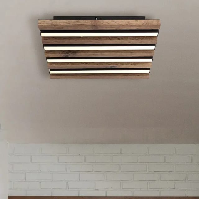 Deckenlampe Deckenleuchte Holzleuchte Wohnzimmerlampe Braun Led L 30 Cm