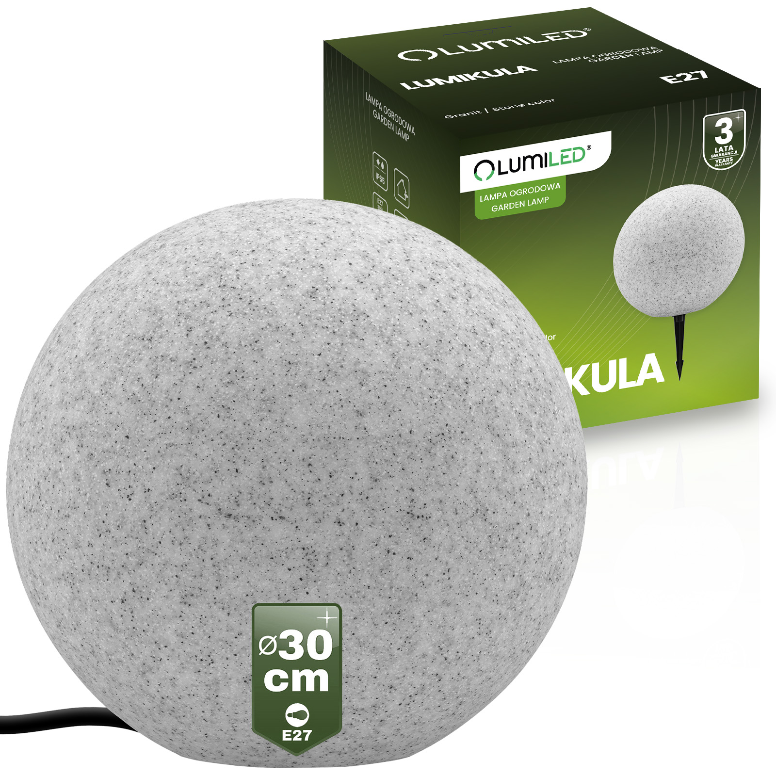 Gartenleuchte Für Den Außenbereich, Led-kugel, Steinform, Lumikula, 30 Cm, E27, Ip65, Lumiled