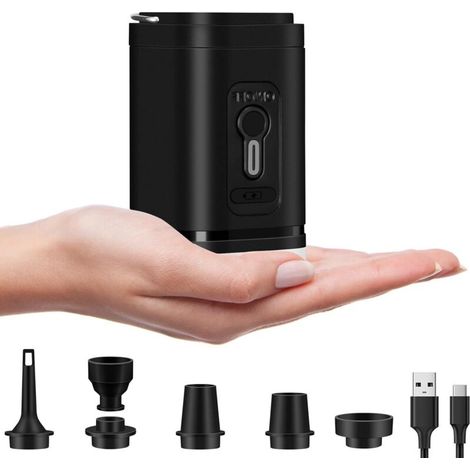 Elektrische Luftpumpe Mit 5 Düsen, 2-in-1-mini-luftpumpe Mit Aufblasvorrichtung Und Deflektor, Tragbar Mit Usb-anschluss, Wiederaufladbarer 1200-mah-akku Für Luftkissenpumpen
