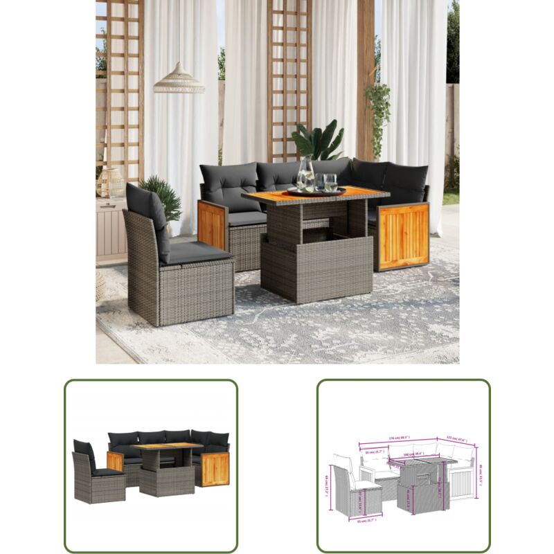 6-tlg. Garten-sofagarnitur Mit Kissen Beige Poly Rattan - Gartensorte - Gartenmöbel Set - Outdoor Möbel - Lounge Set - Pe-rattan - The Living Store
