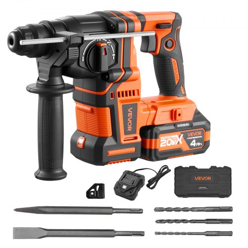 Akku-bohrhammer 13/16 Zoll Sds-plus, 20 V Meißelhammer Bürstenlos Mit Ladegerät & 3 Bohrer & Flachmeißel & Spitzmeißel & Transportkoffer, Für Beton Und Mauerwerk Schwarz Orange