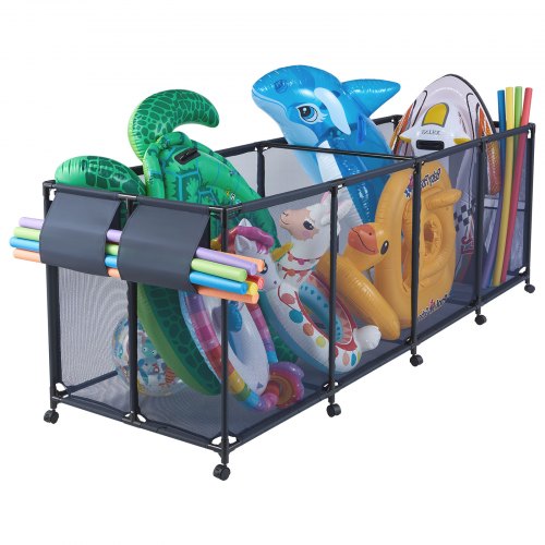 Pool Aufbewahrungsbehälter 2620x815x890 Mm, Organizer Mit Seitentaschen, Metallrahmen, Netzkorb, Aufbewahrungsbox, Organisationskorb, Aufbewahrungskorb, Aufbewahrungswagen Für Poolspielzeug
