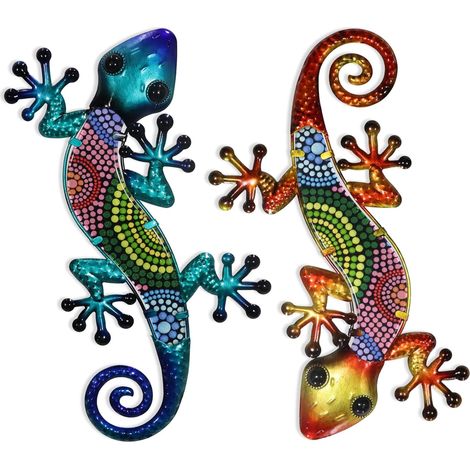 Set Mit 2 Metall-gecko-wanddekorationen, 38,1 Cm, Eidechsenform, Zum Aufhängen Im Garten, Am Zaun Oder Im Haus