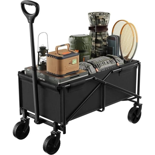 Woltu - Bollerwagen Faltbarer Handwagen Mit Verstellbarem Griff, Transportwagen Strandwagen Für Camping Einkaufen Strand, Bis 80 Kg Tragkraft, 78x43x90 Cm, Schwarz