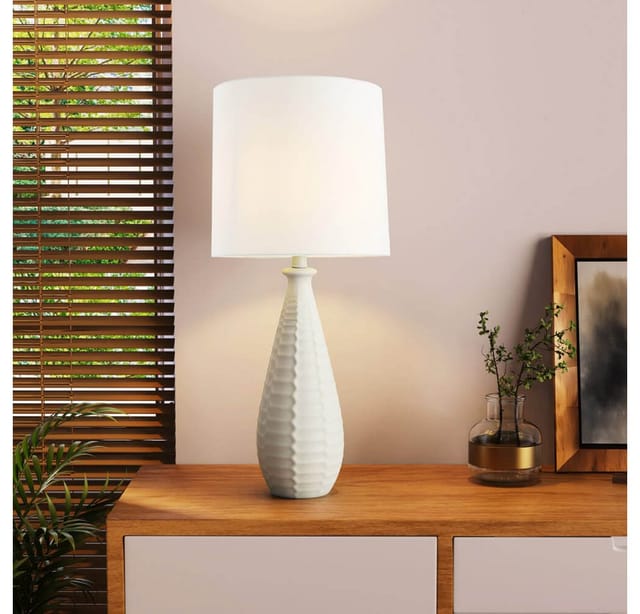 Große Tischlampe Mit Stoffschirm Melva - Weiß Tischlampe, Große Tischlampe, Design Tischlampe - Home Deluxe