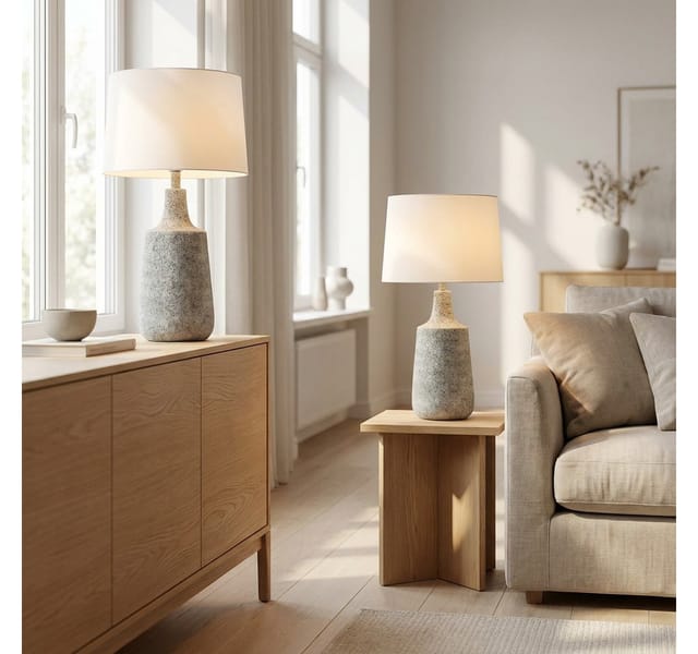 Home Deluxe - Große Tischlampe In Steinoptik Caro - Weiß Tischlampe, Große Tischlampe, Rustikale Tischlampe