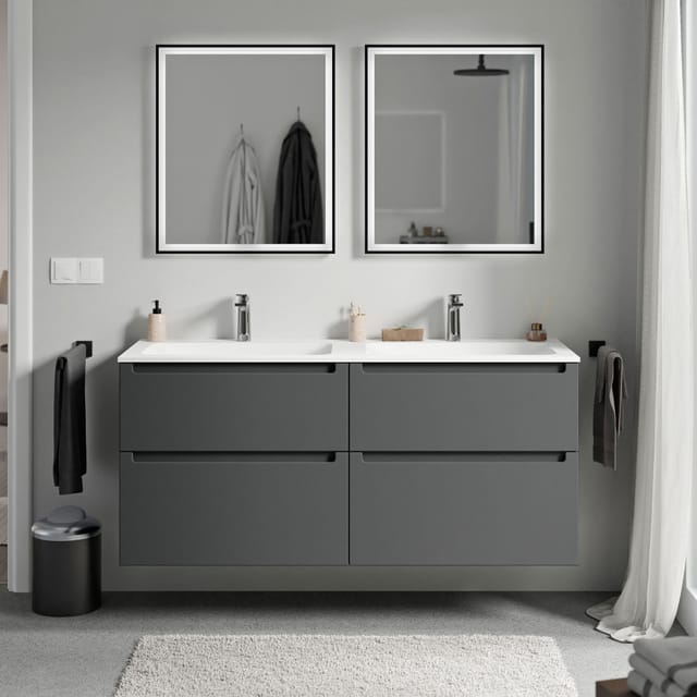 Unterschrank Bernstein Vireo 120 Cm Mit Mineralguss Waschbecken Cream - Korpus Anthrazit Matt, Waschbecken Weiß Matt Mit Hahnloch