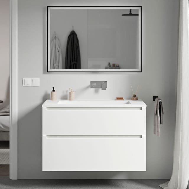 Unterschrank Bernstein Vireo 80 Cm Mit Mineralguss Waschbecken Bruxelles - Korpus Weiß Matt, Waschbecken Weiß Matt Ohne Hahnloch
