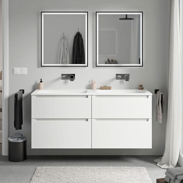 Unterschrank Bernstein Vireo 120 Cm Mit Mineralguss Waschbecken Cream - Korpus Weiß Matt, Waschbecken Weiß Matt Ohne Hahnloch